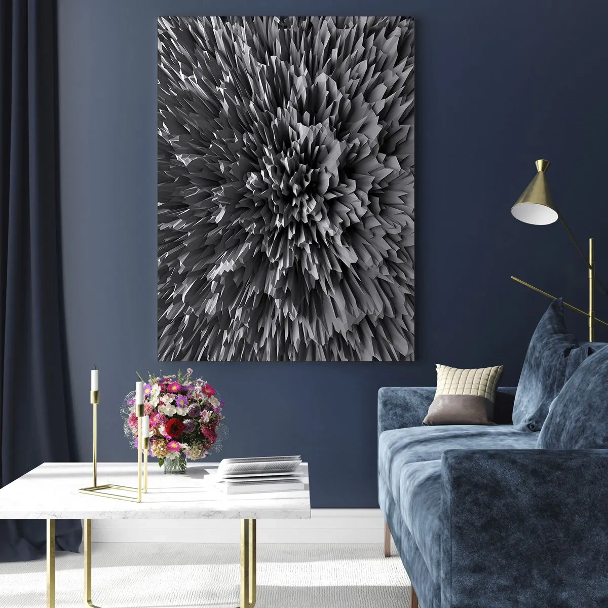 Quadro su vetro - Struttura astratta in tonalità di grigio - 80x120cm - Spigolosità massima - Decorazione murale moderna per soggiorno e camera da letto ARTTOR