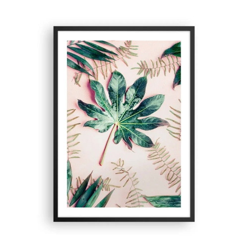 Poster in cornice nera - Foglie in varie tonalità di verde su sfondo rosa - 50x70cm - Studio di verde su sfondo rosa - Decorazione murale moderna per soggiorno e camera da letto ARTTOR