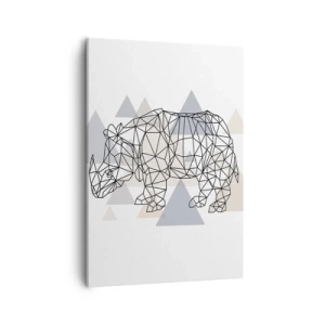 Quadro su tela - Stampe su Tela - Rinoceronte geometrico su uno sfondo di delicati triangoli - 50x70cm - La struttura della forza - Decorazione murale moderna per soggiorno e camera da letto ARTTOR