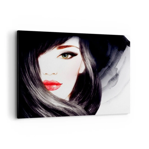 Quadro su tela - Stampe su Tela - Ritratto di una donna dallo sguardo espressivo e dalle labbra rosse - 120x80cm - Sguardo di zaffiro - Decorazione murale moderna per soggiorno e camera da letto ARTTOR