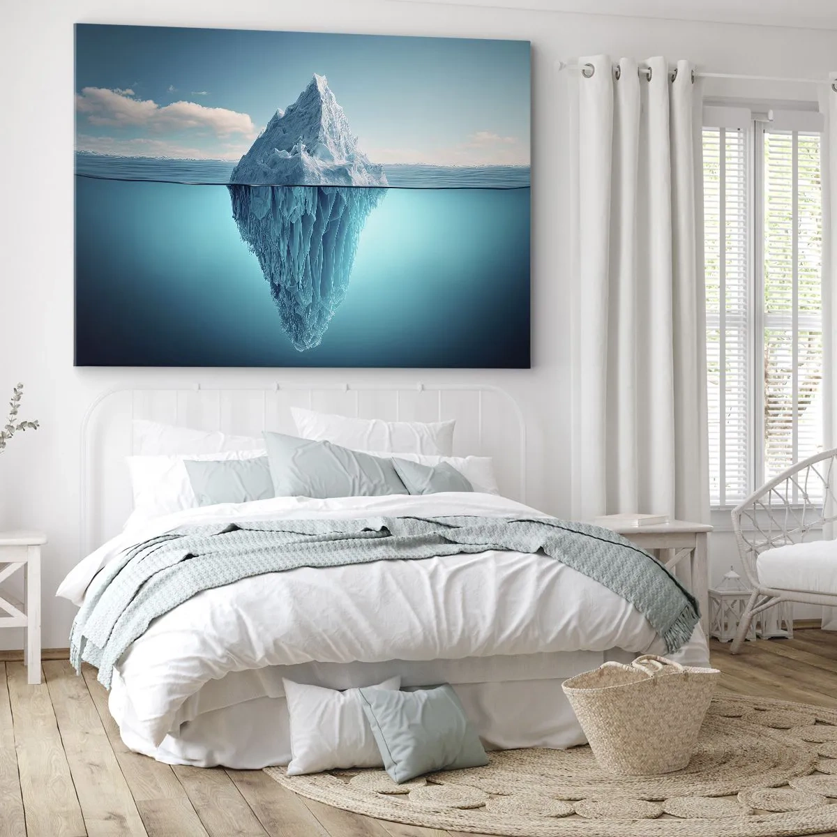 Quadro su tela - Stampe su Tela - Un iceberg visibile sopra e sotto la superficie dell'acqua - 70x50cm - Il re del ghiaccio - Decorazione murale moderna per soggiorno e camera da letto ARTTOR
