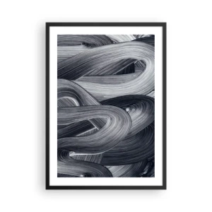 Poster in cornice nera - Linee astratte in bianco e nero in una trama armoniosa - 50x70cm - La fluidità della realtà - Decorazione murale moderna per soggiorno e camera da letto ARTTOR