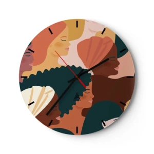 Orologio da parete - Orologio in Vetro - Illustrazione colorata di sagome femminili in stile boho - 30x30cm - Solo femminilità - Decorazione murale moderna per soggiorno, cucina e camera da letto ARTTOR
