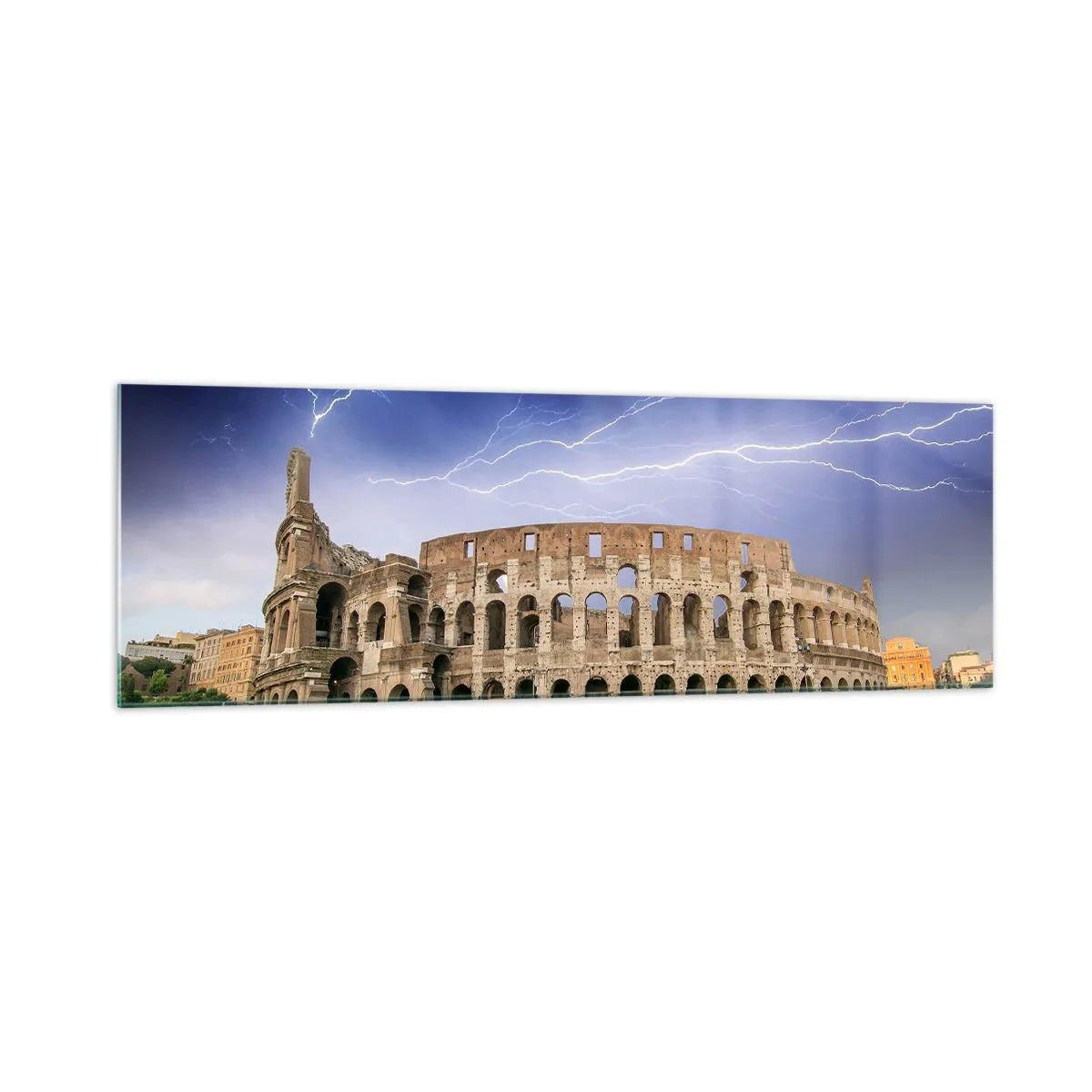 Quadro su vetro - Il Colosseo a Roma illuminato dai fulmini - 160x50cm - Arena di combattimenti - Decorazione murale moderna per soggiorno e camera da letto ARTTOR