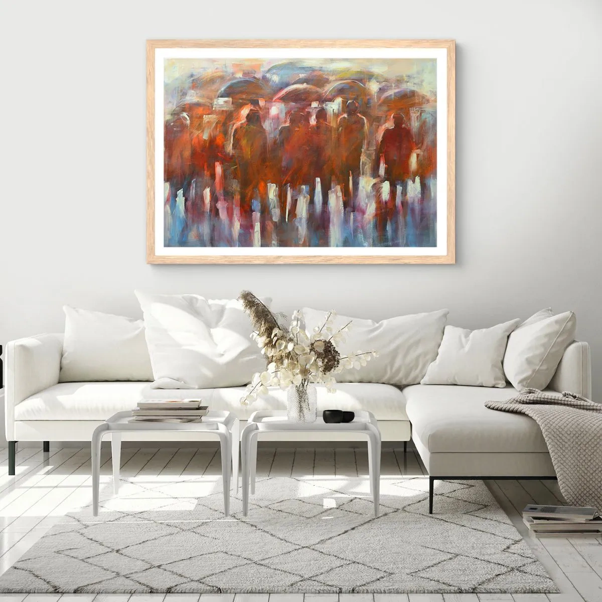 Poster in cornice rovere chiaro - Uguali nella pioggia e nella nebbia - 100x70 cm