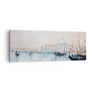 Quadro su tela - Stampe su Tela - Vista pittoresca dei canali con barche color pastello - 140x50cm - Dopo l'acqua, dopo la nebbia - Decorazione murale moderna per soggiorno e camera da letto ARTTOR