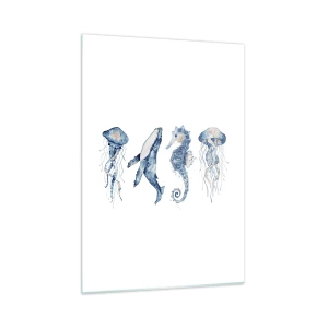 Quadro su vetro - Creature marine in un delicato stile acquerello - 50x70cm - Meraviglie del mare - Decorazione murale moderna per soggiorno e camera da letto ARTTOR