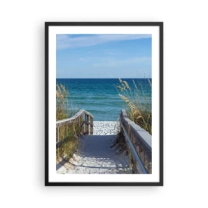 Poster in cornice nera - Ingresso alla spiaggia con vista mare - 50x70cm - Al sole, al vento - Decorazione murale moderna per soggiorno e camera da letto ARTTOR