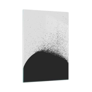 Quadro su vetro - Astrazione di una massa nera che cade a pezzi su uno sfondo bianco - 50x70cm - Il movimento delle particelle - Decorazione murale moderna per soggiorno e camera da letto ARTTOR