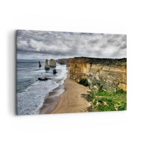 Quadro su tela - Stampe su Tela - Costa rocciosa con spiaggia e formazioni rocciose - 120x80cm - Bellezza selvatica - Decorazione murale moderna per soggiorno e camera da letto ARTTOR