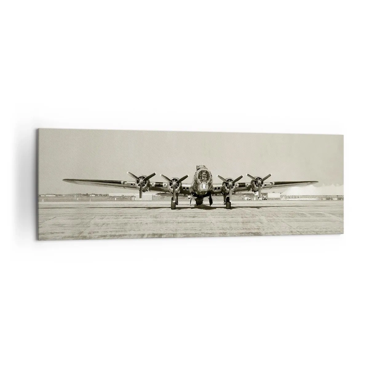 Quadro su tela - Stampe su Tela - Aereo storico all'aeroporto in seppia - 160x50cm - Pronto come sempre - Decorazione murale moderna per soggiorno e camera da letto ARTTOR