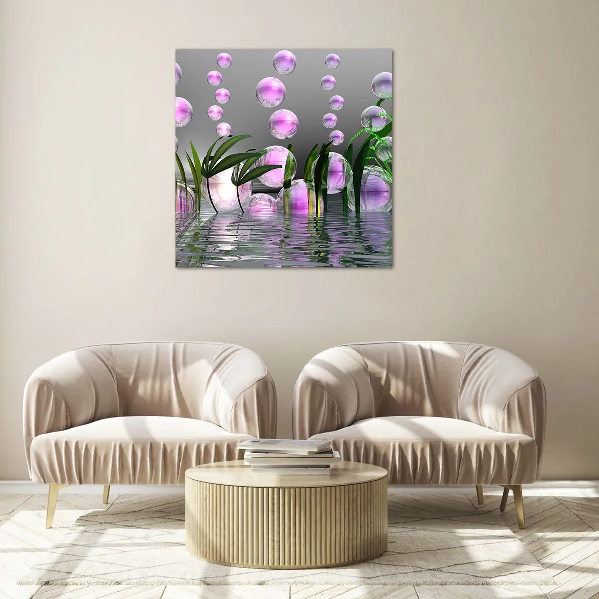 Quadro su vetro - Composizione meditativa su leggerezza e vita - 40x40 cm