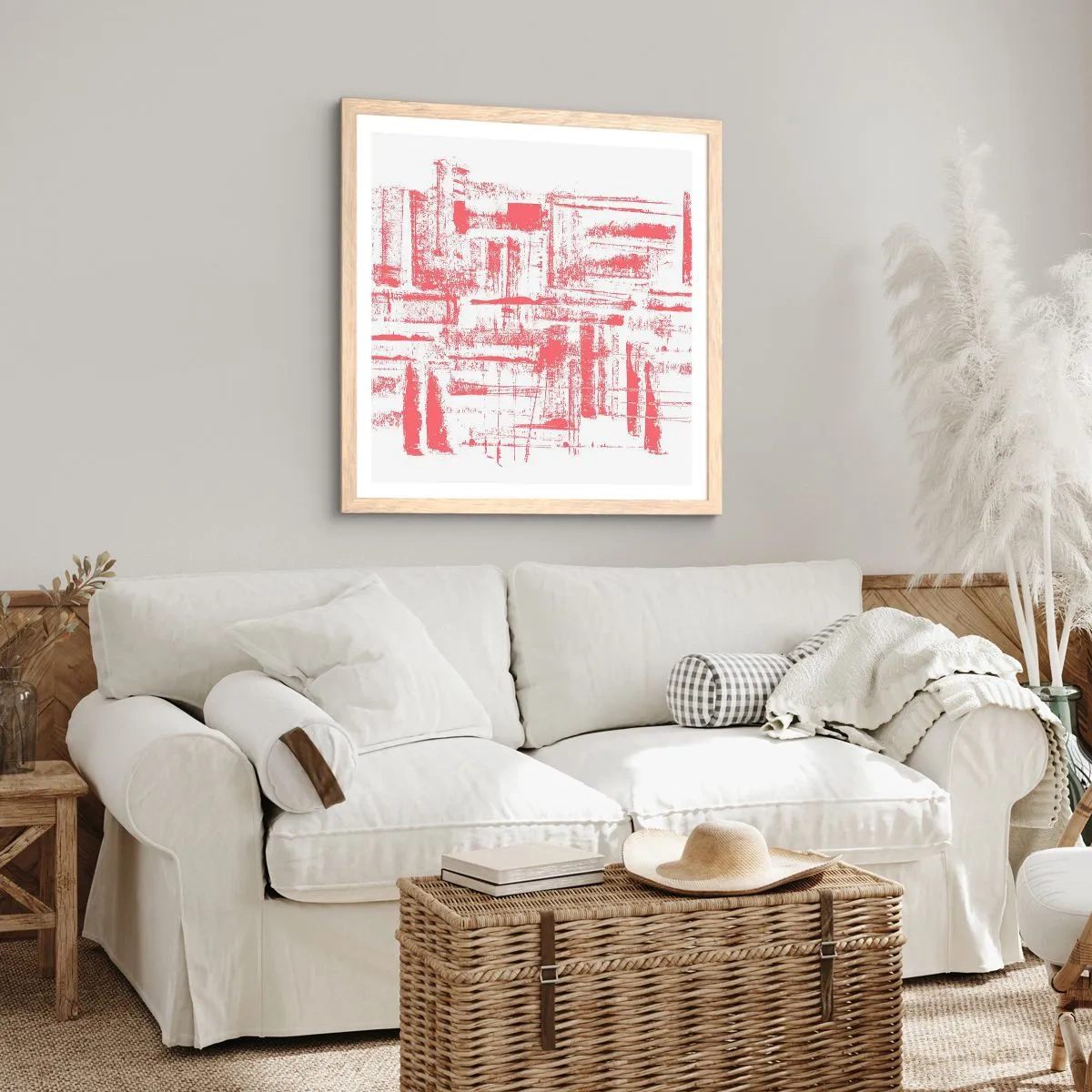 Poster in cornice rovere chiaro - Città rossa - 40x40 cm
