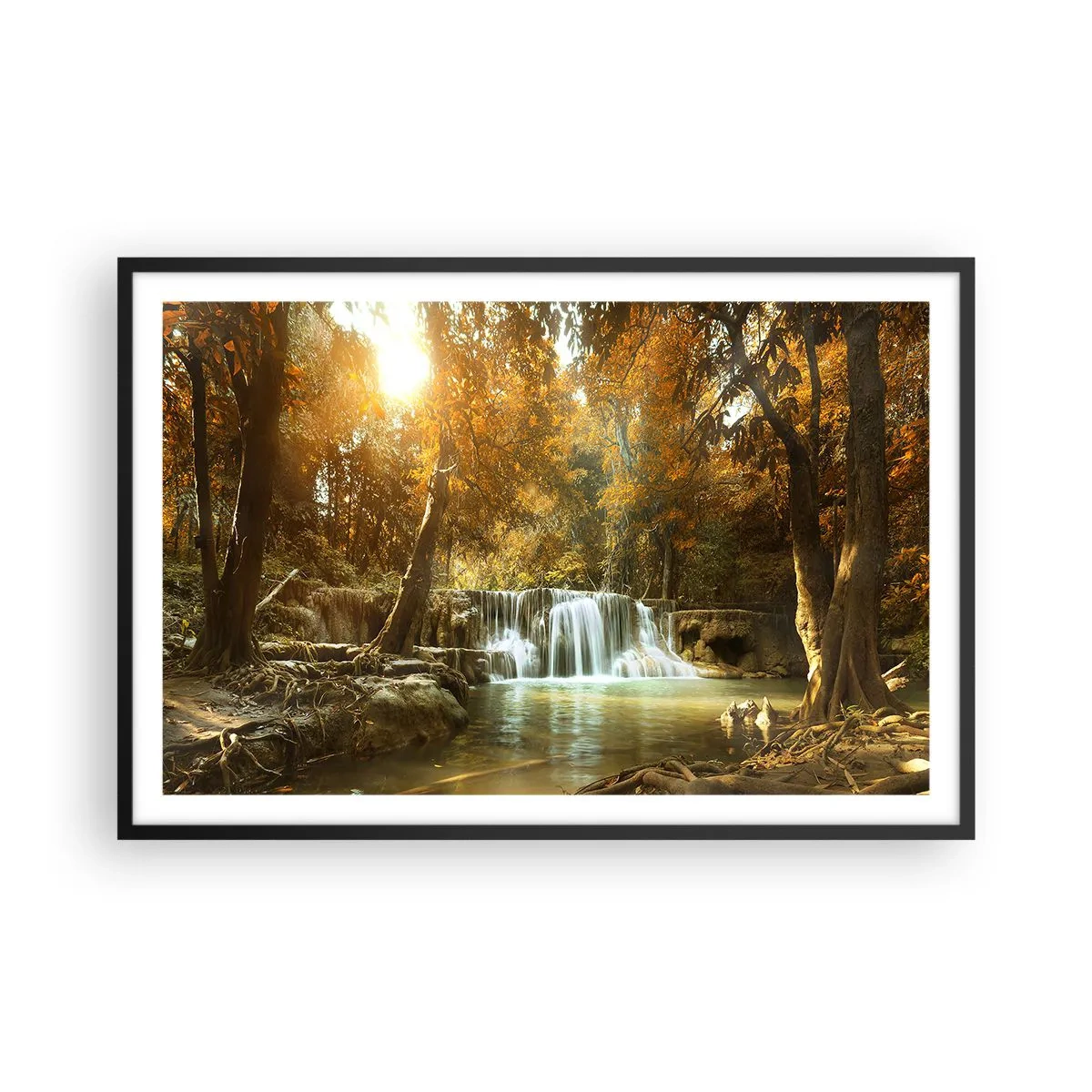 Poster in cornice nera - Cascata nel parco - 91x61 cm