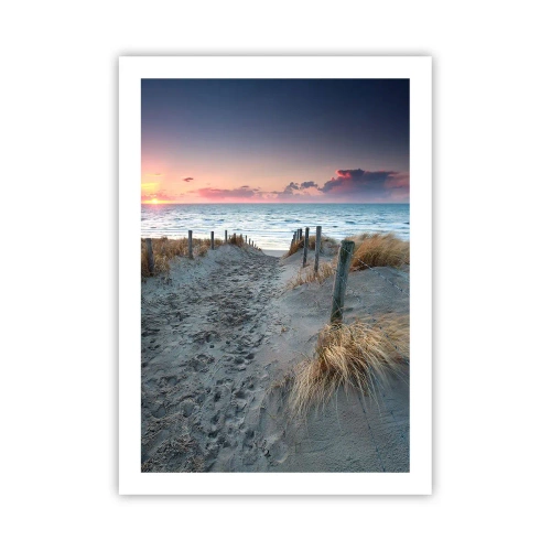 Poster - Sentiero sulla spiaggia al tramonto con vista mare - 50x70cm - Hai versato un arcobaleno di luce radiosa... - Decorazione murale moderna per soggiorno e camera da letto ARTTOR