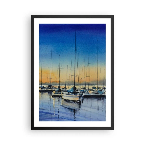 Poster in cornice nera - Una scena pittorica di barche a vela in un porto al tramonto - 50x70cm - La fine di una buona giornata - Decorazione murale moderna per soggiorno e camera da letto ARTTOR