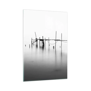 Quadro su vetro - Un molo bianco e nero immerso in un paesaggio nebbioso - 80x120cm - E se la luce non c'è? - Decorazione murale moderna per soggiorno e camera da letto ARTTOR