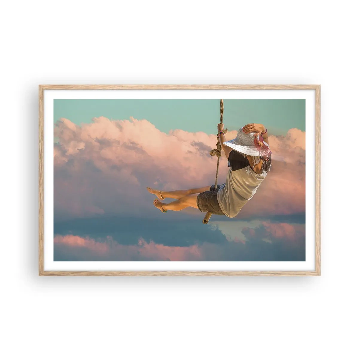 Poster in cornice rovere chiaro - Divertimento tra le nuvole - 91x61 cm