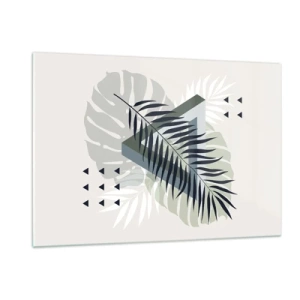 Quadro su vetro - Una moderna composizione geometrica di foglie - 120x80cm - Natura e geometria: due ordini? - Decorazione murale moderna per soggiorno e camera da letto ARTTOR
