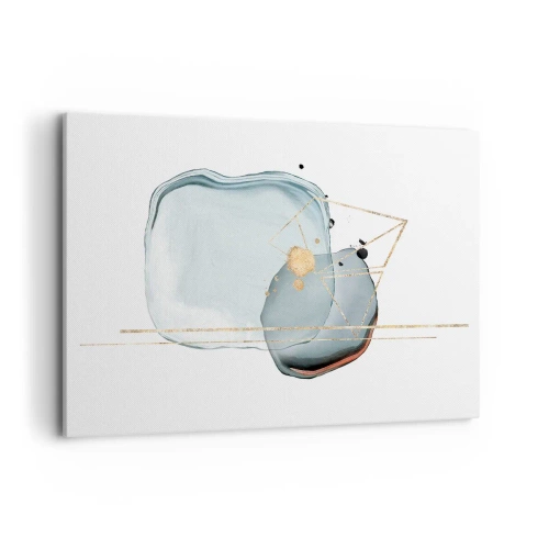 Quadro su tela - Stampe su Tela - Forme astratte nei toni del blu e dell'oro su sfondo bianco - 120x80cm - Studio di goccia - Decorazione murale moderna per soggiorno e camera da letto ARTTOR