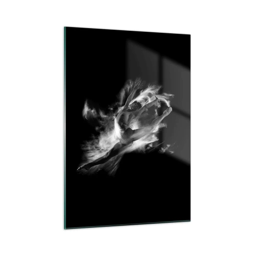 Quadro su vetro - Silhouette in bianco e nero di una ballerina in movimento dinamico - 50x70cm - Fermo in volo - Decorazione murale moderna per soggiorno e camera da letto ARTTOR