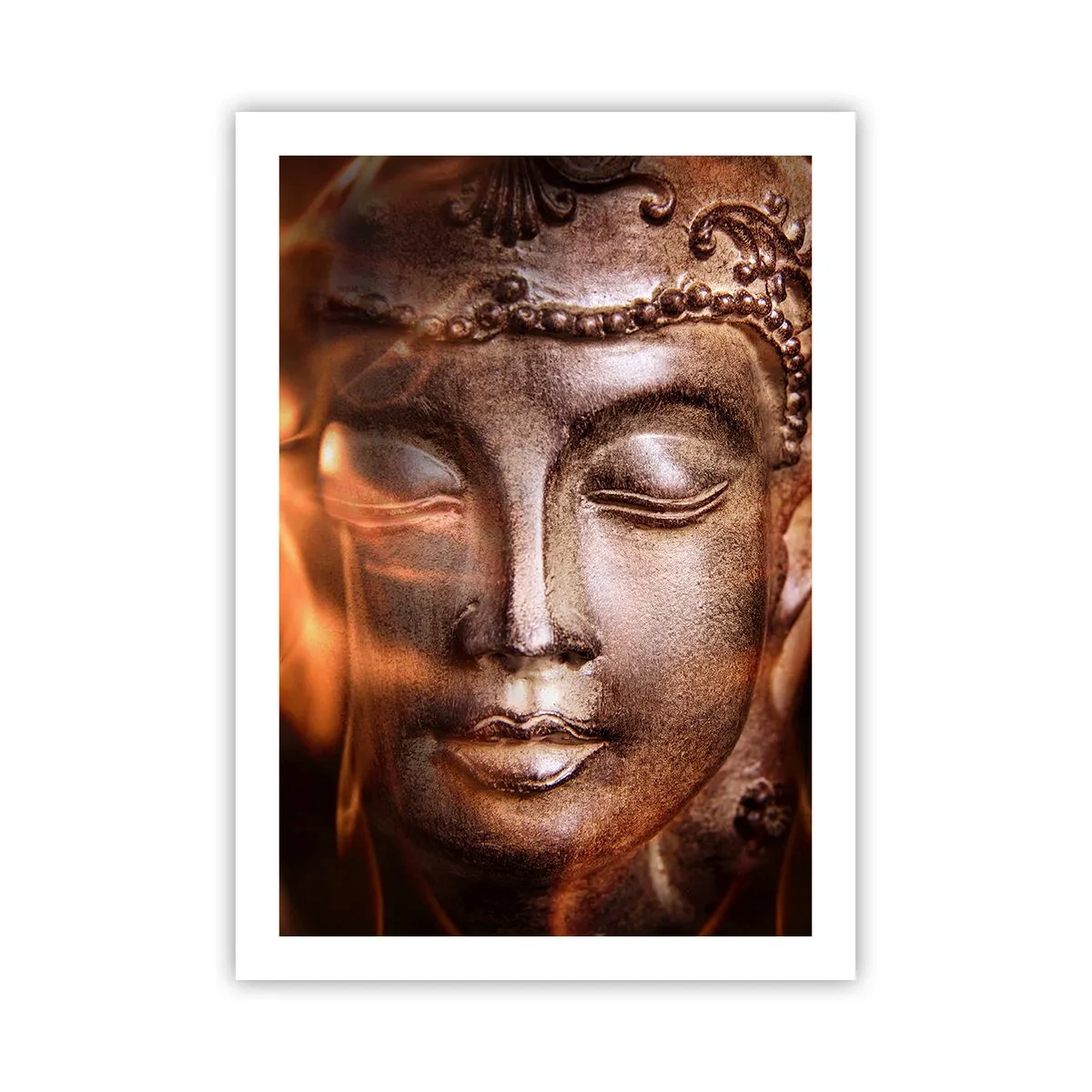 Poster - Scultura del Buddha che brilla di luce calda - 50x70cm - Esiste solo qui e ora - Decorazione murale moderna per soggiorno e camera da letto ARTTOR