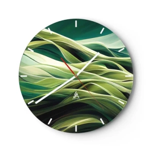 Orologio da parete - Orologio in Vetro - Onde verdi in una composizione astratta e dinamica - 30x30cm - Gioco astratto in verde - Decorazione murale moderna per soggiorno, cucina e camera da letto ARTTOR