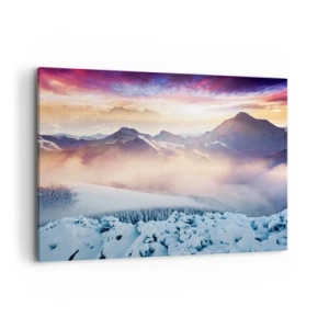 Quadro su tela - Stampe su Tela - Montagne innevate all'alba con un cielo colorato - 120x80cm - Forza e purezza della natura - Decorazione murale moderna per soggiorno e camera da letto ARTTOR