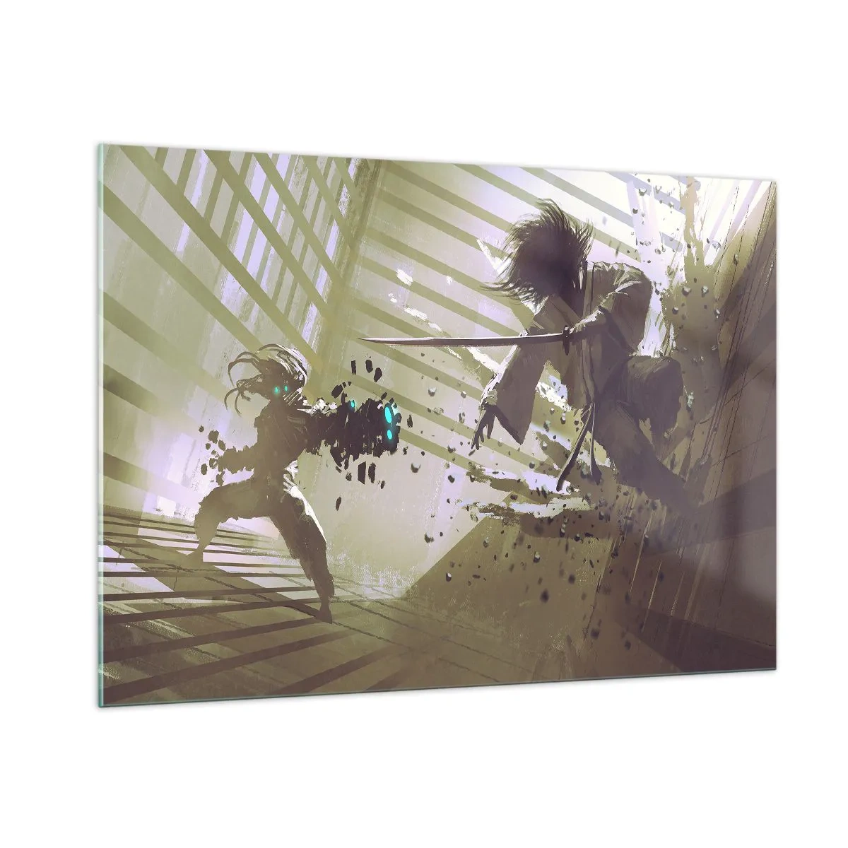 Quadro su vetro - Duello di samurai in una scena dinamica - 100x70cm - Anche tu puoi essere un samurai - Decorazione murale moderna per soggiorno e camera da letto ARTTOR