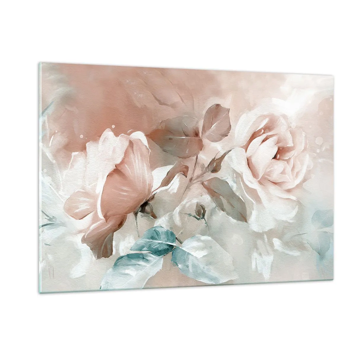 Quadro su vetro - Delicate rose pastello acquerellate su uno sfondo chiaro - 120x80cm - Lo spirito del romanticismo - Decorazione murale moderna per soggiorno e camera da letto ARTTOR