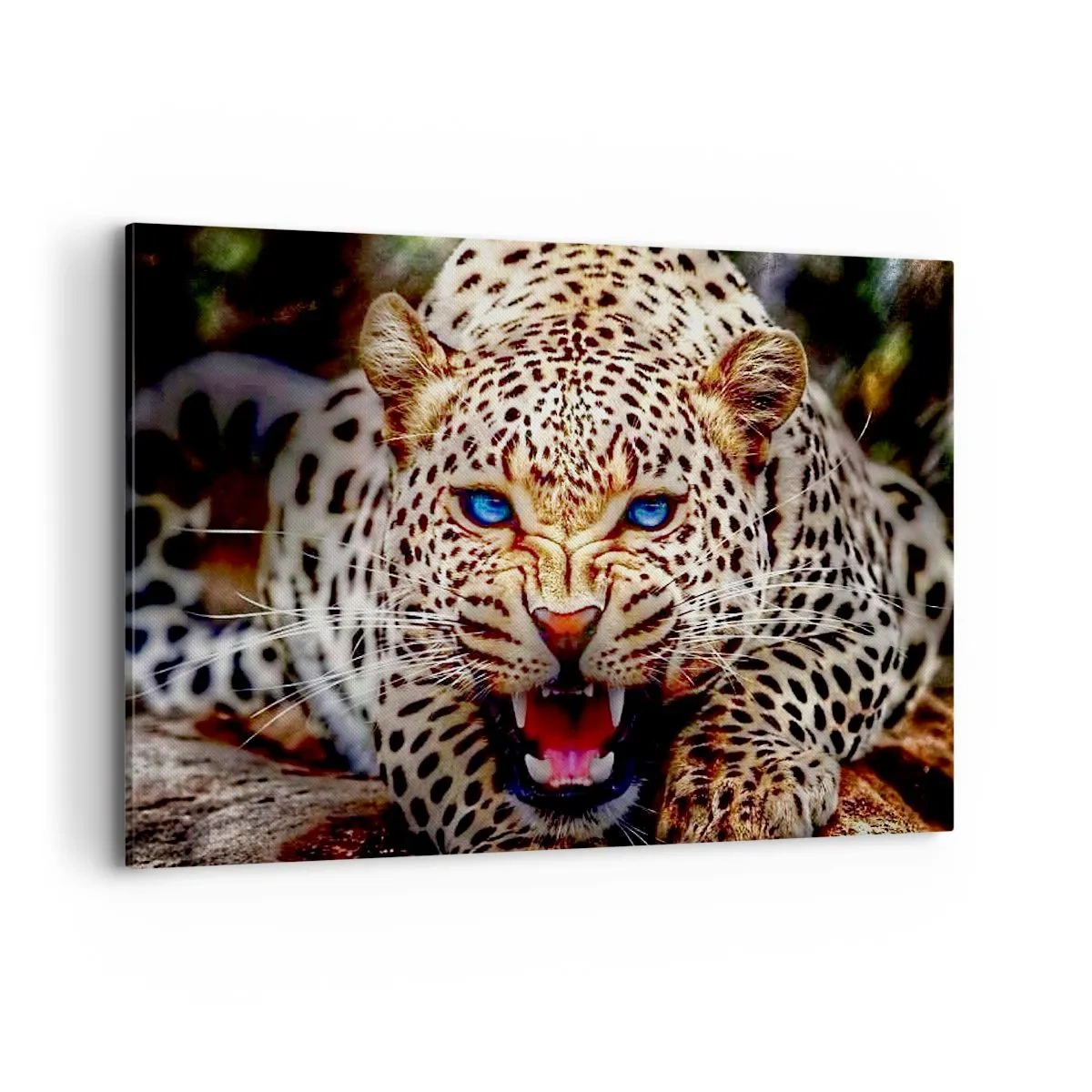 Quadro su tela - Stampe su Tela - Un leopardo minaccioso con intensi occhi blu - 100x70cm - La rabbia non rovina la bellezza - Decorazione murale moderna per soggiorno e camera da letto ARTTOR