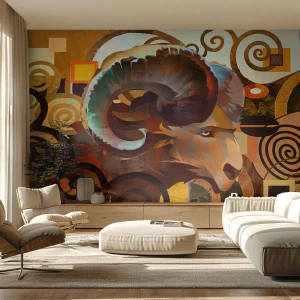 Fotomurali Standard Eco - Ariete stilizzato in una composizione astratta - 100x70cm - Magie - religioni - riti - Decorazione murale moderna per soggiorno e camera da letto ARTTOR