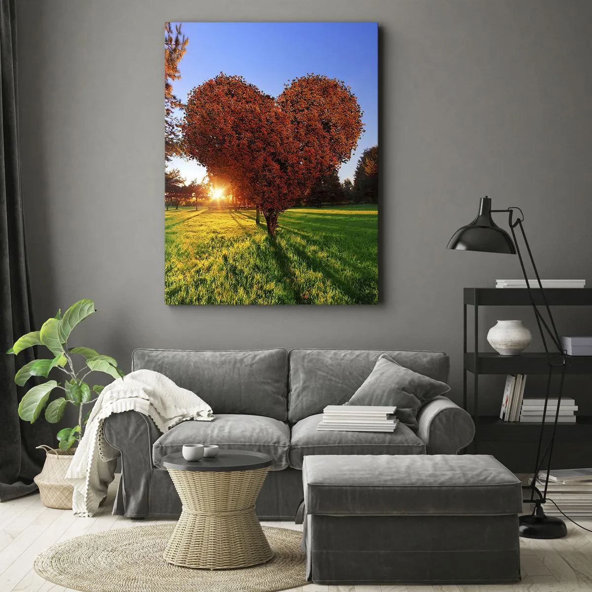 Quadro su tela - Stampe su Tela - Un albero a forma di cuore in uno scenario autunnale - 80x120cm - Come non amare l'autunno - Decorazione murale moderna per soggiorno e camera da letto ARTTOR