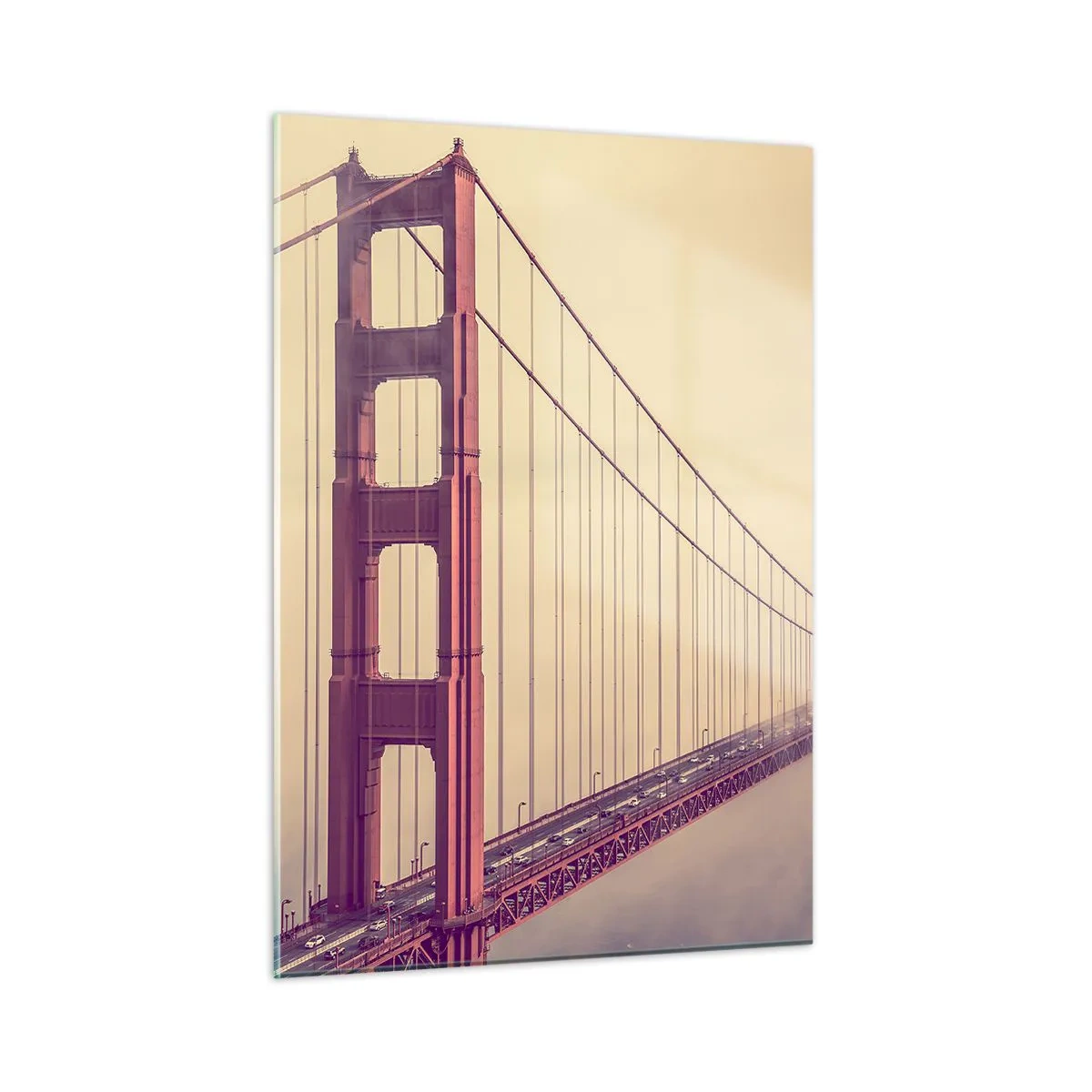 Quadro su vetro - Il Golden Gate Bridge di San Francisco in un paesaggio nebbioso - 50x70cm - Tra il cielo e la terra - Decorazione murale moderna per soggiorno e camera da letto ARTTOR