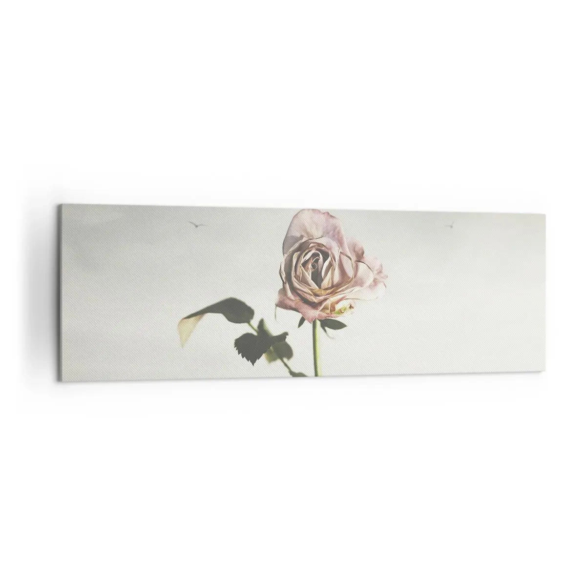 Quadro su tela - Stampe su Tela - Una rosa delicata contro un cielo luminoso con uccelli che volano - 160x50cm - Il benvenuto alla primavera - Decorazione murale moderna per soggiorno e camera da letto ARTTOR