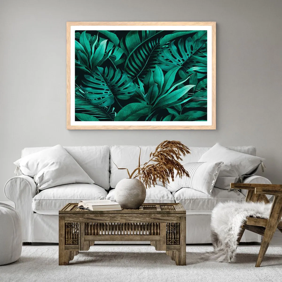 Poster in cornice rovere chiaro - Dal profondo del verde tropicale - 100x70 cm