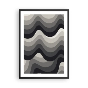 Poster in cornice nera - Onde geometriche nei toni del nero e del grigio - 50x70cm - Un'onda dopo l'altra - Decorazione murale moderna per soggiorno e camera da letto ARTTOR