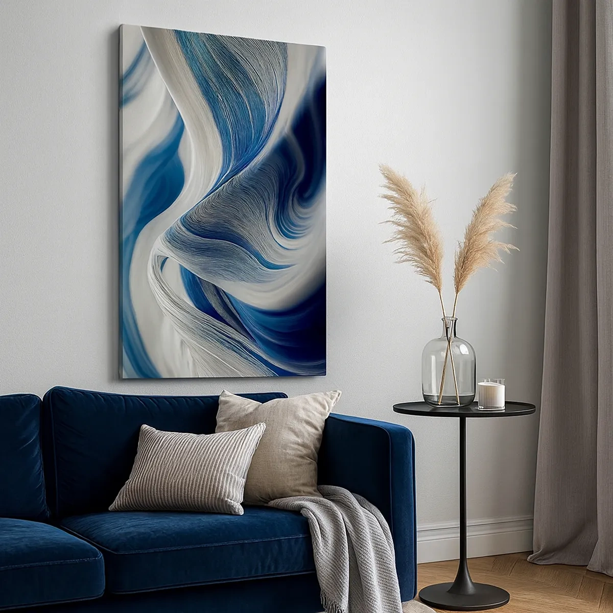 Quadro su tela - Stampe su Tela - Onde astratte nei toni del blu e del bianco - 50x70cm - Fluidità di blu e di bianco - Decorazione murale moderna per soggiorno e camera da letto ARTTOR