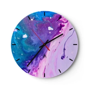 Orologio da parete - Orologio in Vetro - Colori astratti nelle tonalità del viola e del blu - 30x30cm - Yin e yang - Decorazione murale moderna per soggiorno, cucina e camera da letto ARTTOR