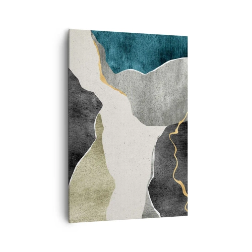 Quadro su tela - Stampe su Tela - Forme geometriche nei toni del grigio, verde e oro - 70x100cm - Composizione mosaico con filo d'oro - Decorazione murale moderna per soggiorno e camera da letto ARTTOR
