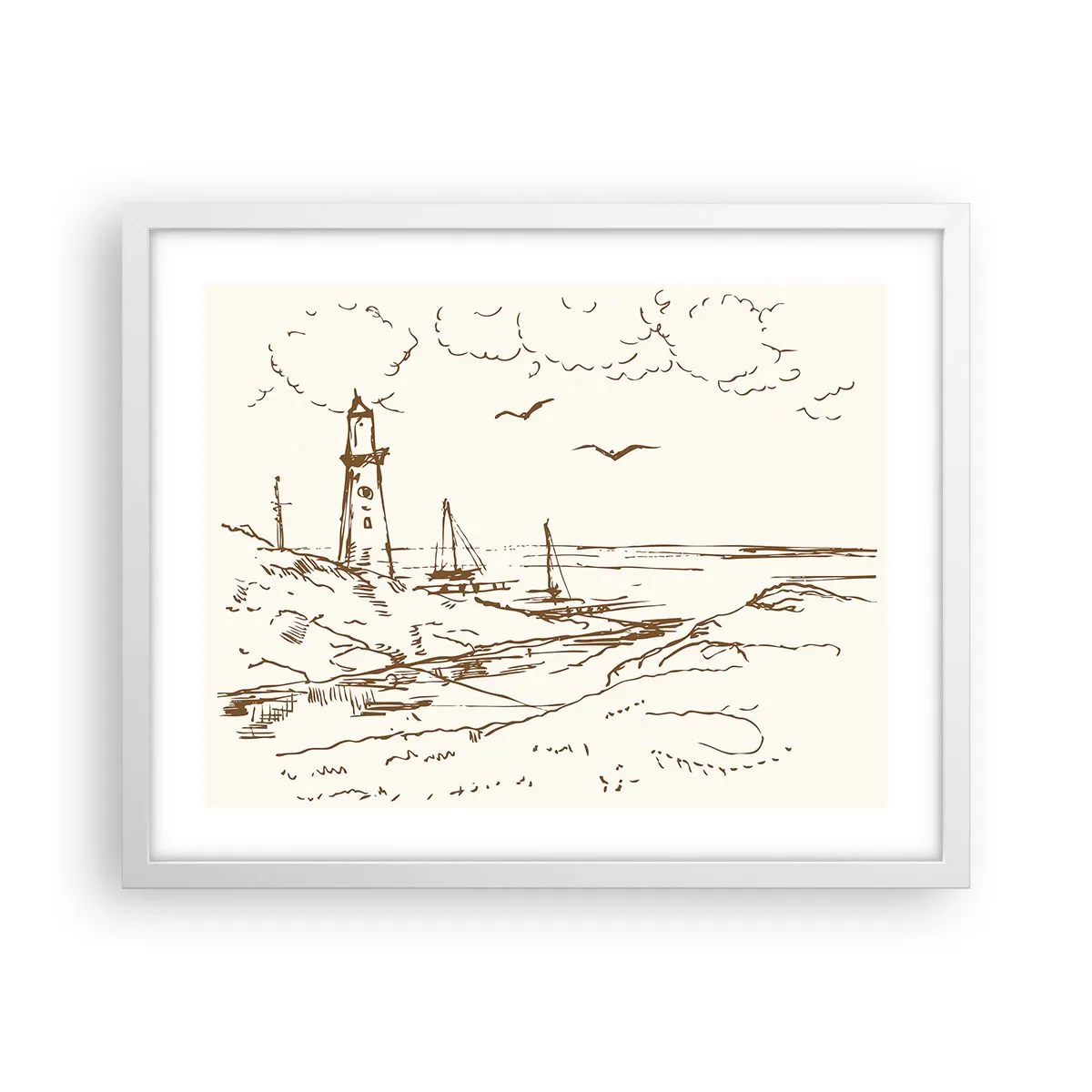 Poster in cornice bianca - Schizzo dei ricordi d'estate - 50x40 cm