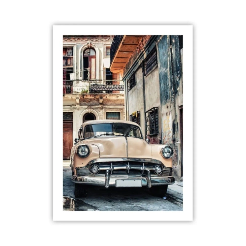 Poster - Un'auto d'epoca in un contesto urbano retrò - 50x70cm - Siesta all'Avana - Decorazione murale moderna per soggiorno e camera da letto ARTTOR