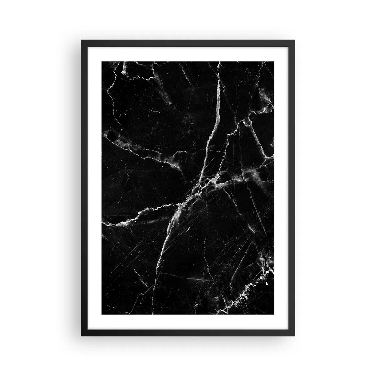 Poster in cornice nera - Sfondo in marmo nero con crepe bianche - 50x70cm - La vita segreta delle pietre - Decorazione murale moderna per soggiorno e camera da letto ARTTOR