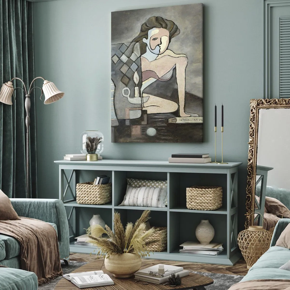 Quadro su tela - Stampe su Tela - Figure astratte in una composizione simbolica dal significato profondo - 80x120cm - Mosaico di spirito e materia - Decorazione murale moderna per soggiorno e camera da letto ARTTOR