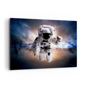Quadro su tela - Stampe su Tela - Astronauta nello spazio - 120x80cm - Saluti dal cosmo - Decorazione murale moderna per soggiorno e camera da letto ARTTOR