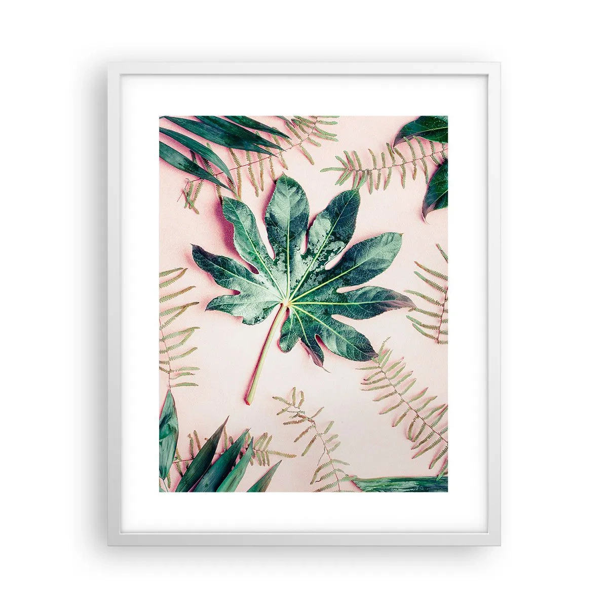 Poster in cornice bianca - Studio di verde su sfondo rosa - 40x50 cm