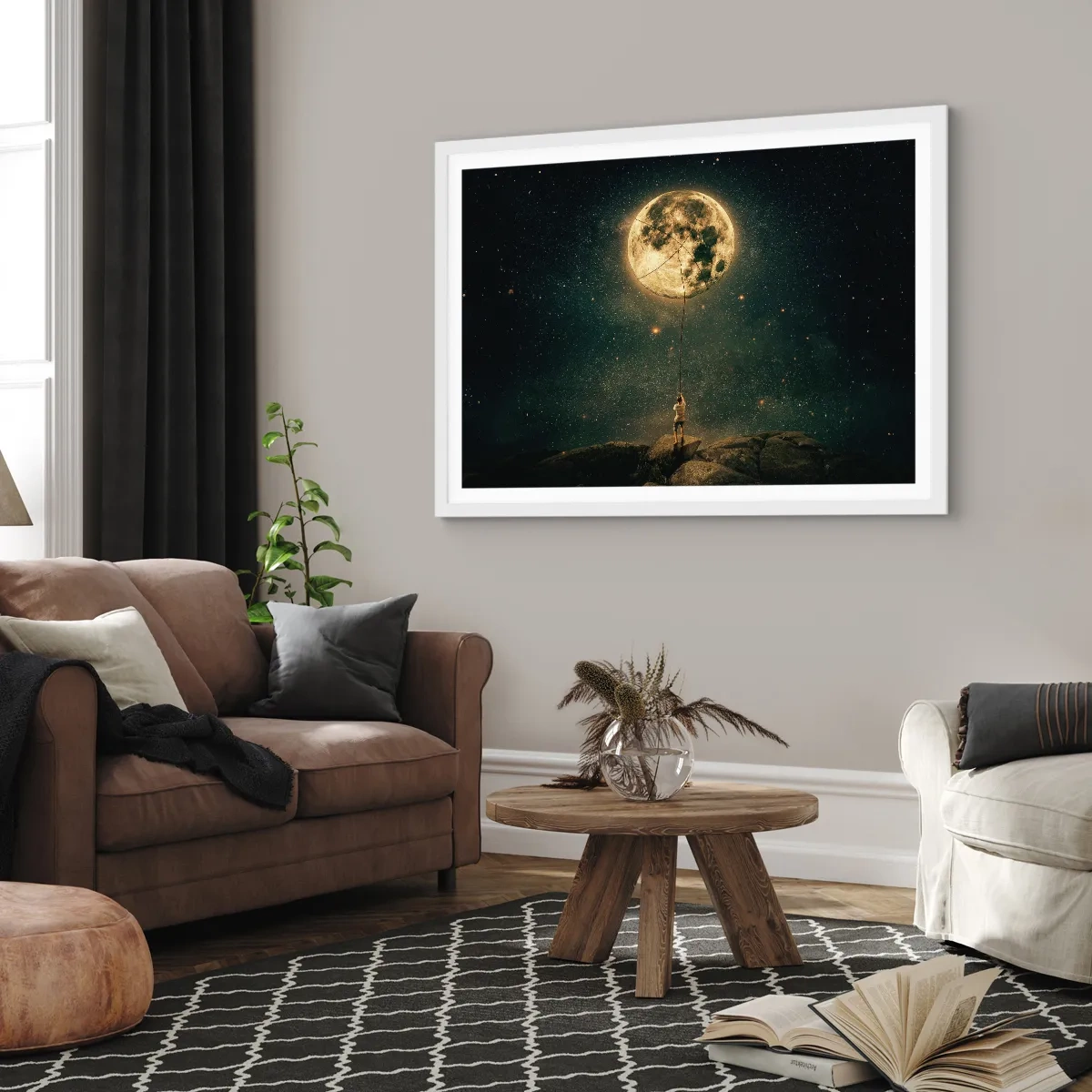 Poster in cornice bianca - Chi ha rubato la luna - 100x70 cm