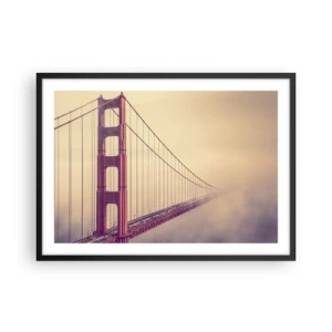 Poster in cornice nera - Un ponte nella nebbia in tonalità pastello, simbolo di eleganza e pace - 70x50cm - Tra il cielo e la terra - Decorazione murale moderna per soggiorno e camera da letto ARTTOR