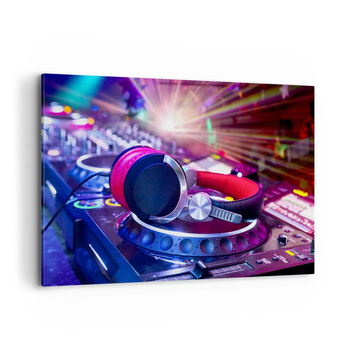 Quadro su tela - Stampe su Tela - Cuffie da DJ su una console illuminata dai riflettori a una festa - 120x80cm - Sarà fantastico - Decorazione murale moderna per soggiorno e camera da letto ARTTOR