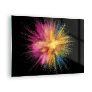 Quadro su vetro - Esplosione di polvere colorata su sfondo nero - 70x50cm - La nascita dei colori - Decorazione murale moderna per soggiorno e camera da letto ARTTOR